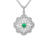 1/4 Carat (ctw) Emerald Halo Pendant Necklace in 14K White Gold with Chain with 1/3 carat (ctw) Diamonds